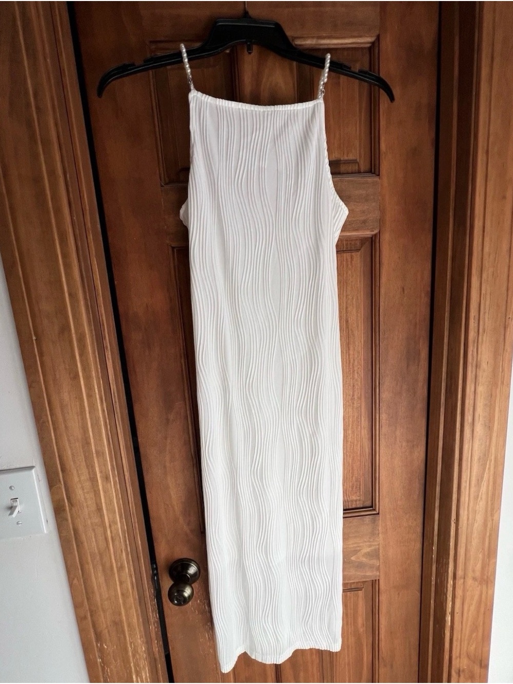 NWT RIHOAS White Pearl Strap Pleated Sheath Maxi Dress Sleeveless Size S** READ